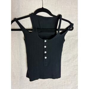 K.NGSLEY 2 Way Henley Black Rib Tank Top Sz. XS